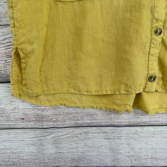 Pilcro Anthropologie Linen V-Neck Button Down Shirt Womens Medium Yellow - Picture 5 of 11